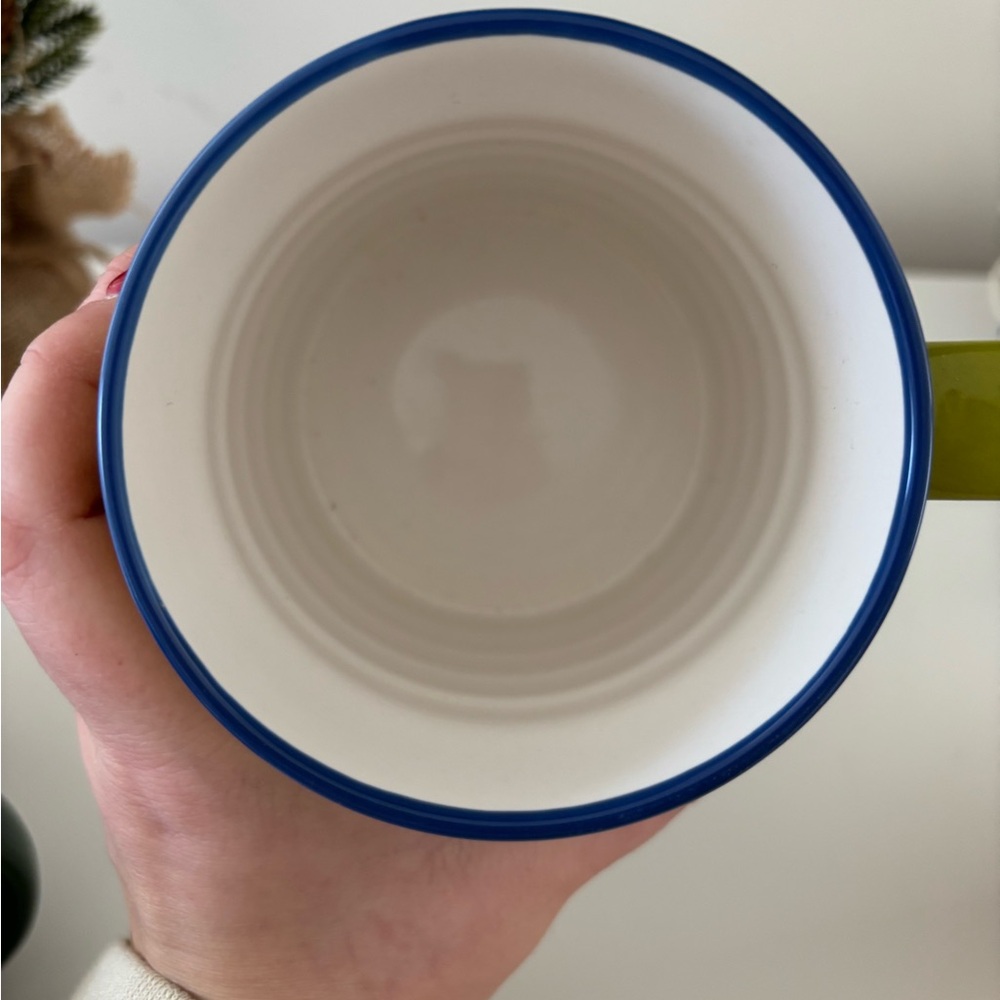 Green Ceramic Mug with Blue Rim - Picture 3 of 4